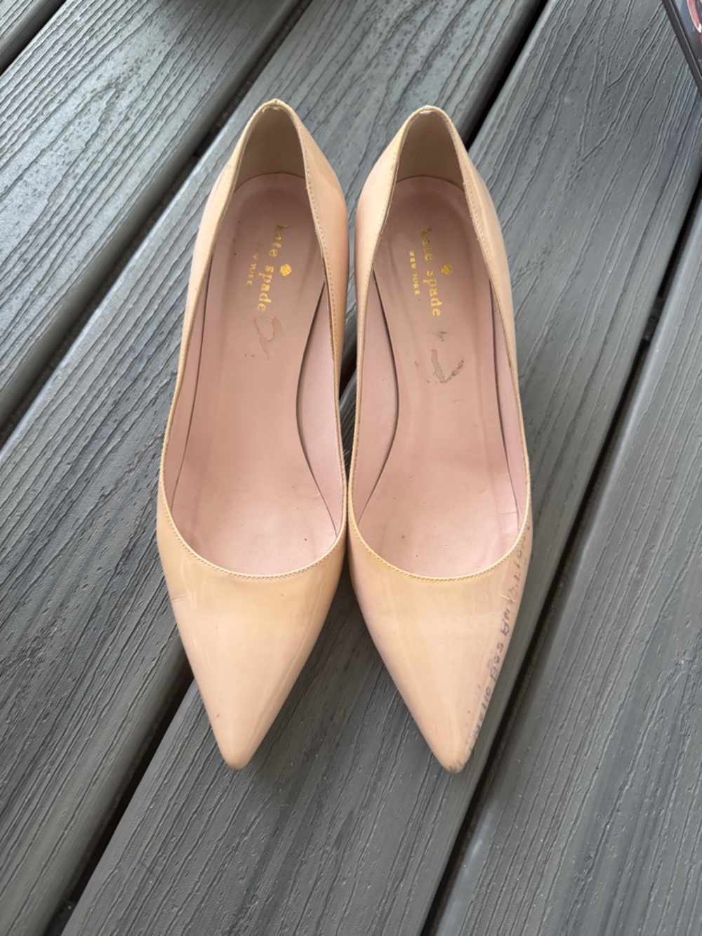 kate spade Nude Patent Leather Pointed-Toe Kitten Pumps